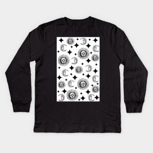 Night and Day | Vintage Sun and Moon Pattern Kids Long Sleeve T-Shirt